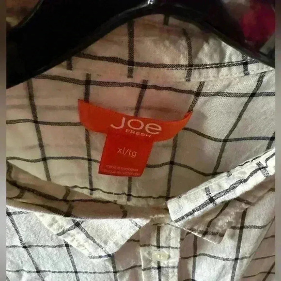 Joe Fresh xl lightweight ivory/navy blue plaid cotton button down shirt. NWT. - Picture 5 of 9